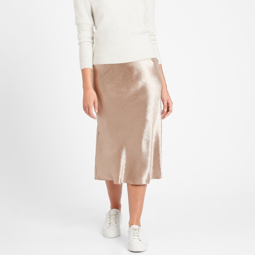 Banana Republic Bias Cut Midi Slip Skirt Gold - XS